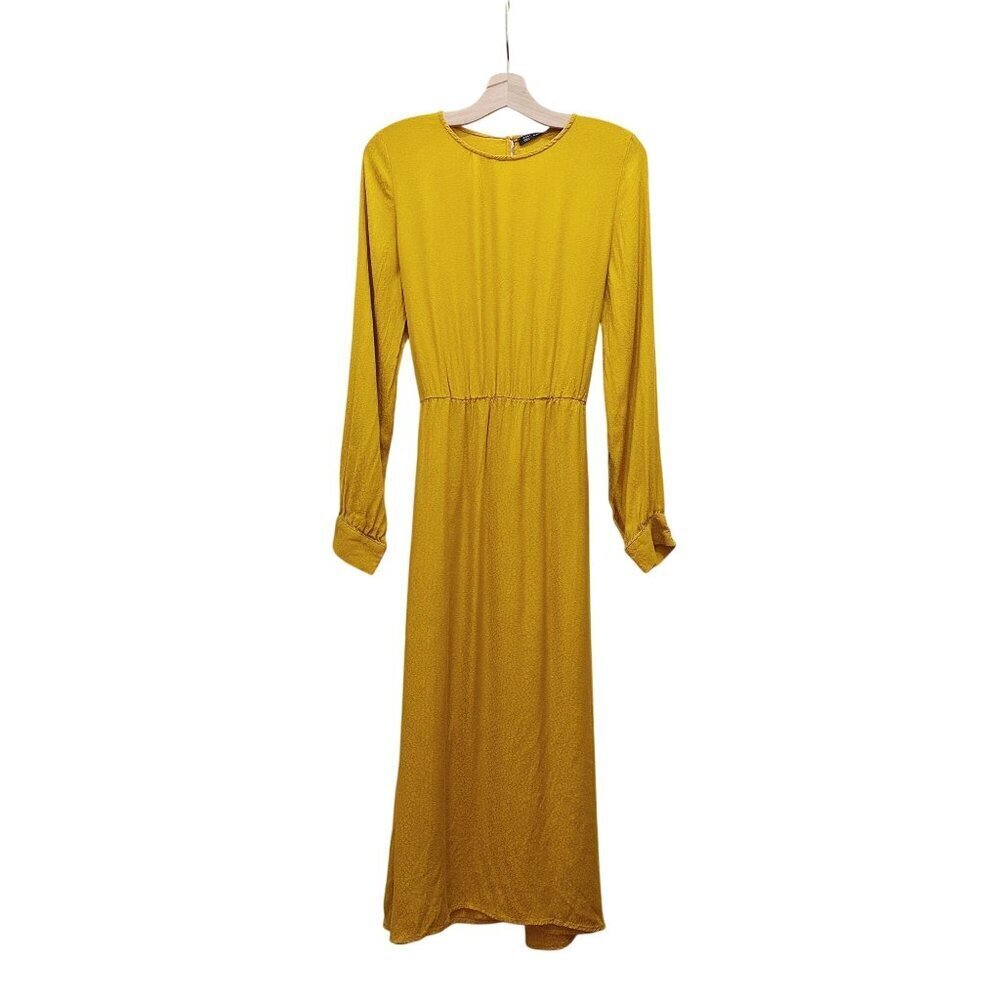 Zara Boho Maxi Dress Mustard Yellow Midi Long Sleeves